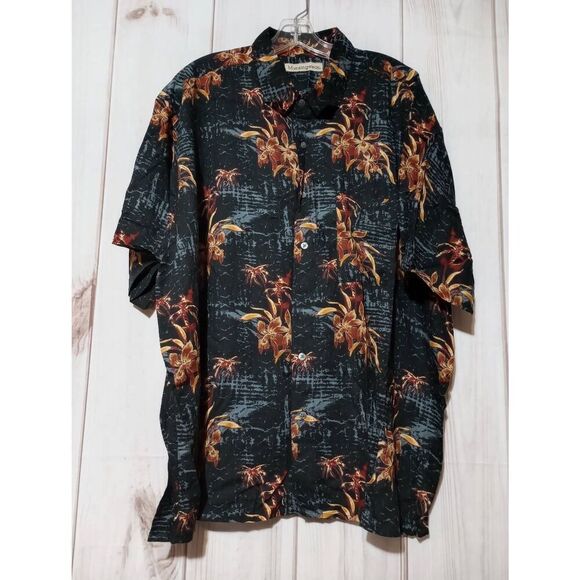 MunsingWear‎ Shirt Men's XXL Black Orange Button Front Short Sleeve Hawaiian - Picture 1 of 7